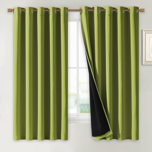 100% Blackout Lined Curtains (Fresh Green / 62"W x 63"L (Pack of 2))