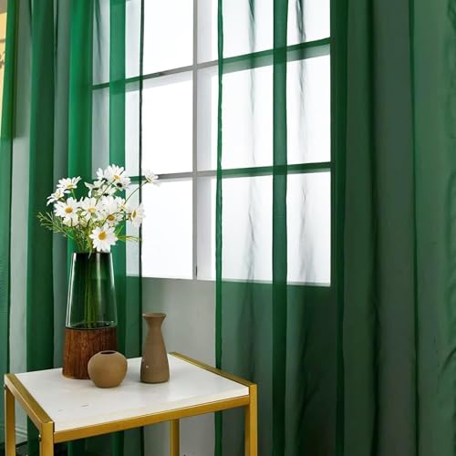 Basic Rod Pocket Sheer Voile Window Curtain Panels Foliage Green 1 Pair 2 Panels 52 Width 36 Inch Long for Kitchen Bedroom Children Living Room Yard（Foliage Green (Foliage Green / 52"W x 36"L (Pack of 2))