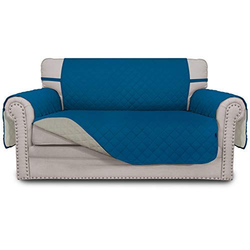 Reversible Couch Cover (Peacockblue/Beige / Medium Loveseat)