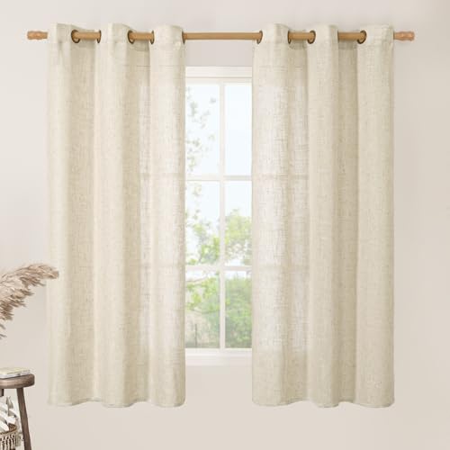 63 Inch Length Beige Linen Curtains for Bedroom 2 Panels Set (34"W x 63"L (Pack of 2) / Beige)