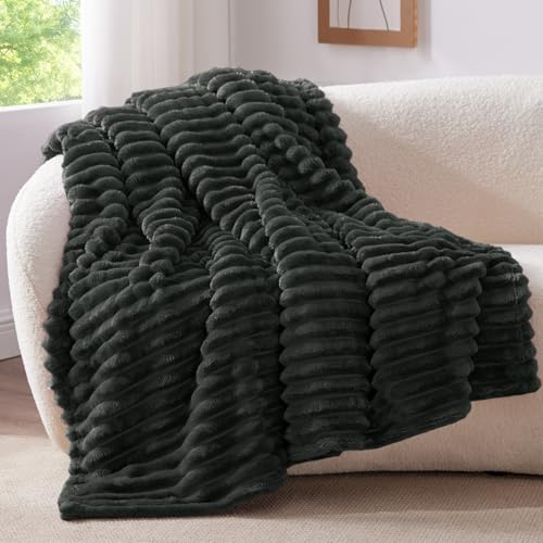 Ribbed Fleece Throw Blanket for Couch (Charcoal Grey / Throw(50"x60"))