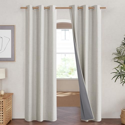 Snowbound Vintage Linen 100% Blackout Curtains for Living Room (42"W x 84"L (Pack of 2) / Snowbound)