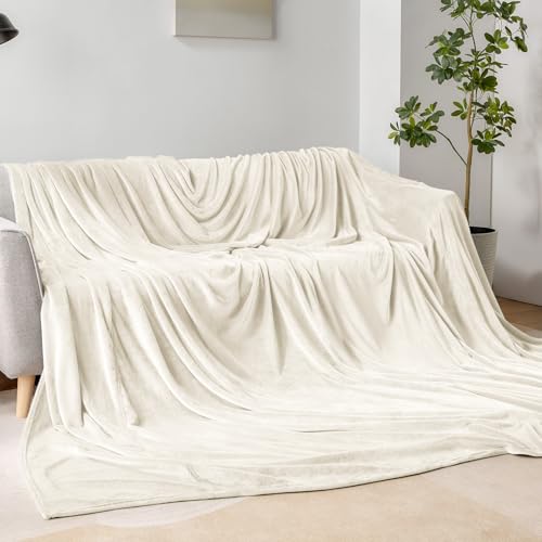 Fleece Blanket Soft Plush Oversized Bed Blanket Cream 120"x120" (Cream / Oversized King(120"x120"))