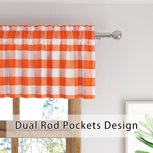 Buffalo Check Plaid Valances Gingham 1 Pack Tiers Rod Pocket Orange and White Farmhouse Short Curtains For Windows Treatment Decor Small Curtains Over Sink For Kitchen (54"W x 16"L (Pack of 1) / Orange and White)