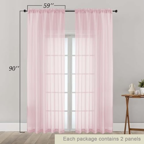 Blush Sheer Curtains 90 Inches Long 2 Panels Set for Bedroom Living Room (Blush / 59"W x 90"L (Pack of 2))