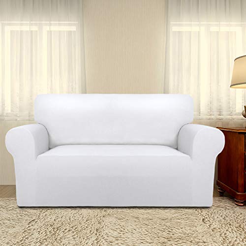 Stretch Loveseat Covers Fleece Couch Covers for Sofa White (Medium Loveseat / White)