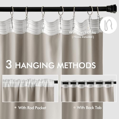 Natural Back Tab Blackout Curtains 52x102 Inch Long 2 Panels Set (Natural / 52"W x 102"L (Pack of 2))