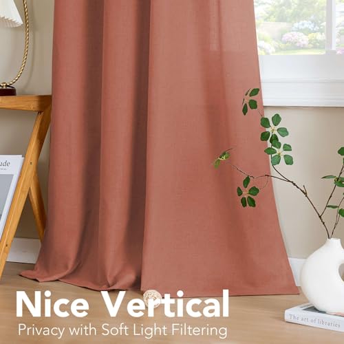 Linen Curtains Home Decorative Nickel Grommet Curtains Privacy Added Energy Saving Light Filtering Window Treatments Semi Sheer Draperies for Bedroom (52"W x 84"L (Pack of 2) / Terracotta)