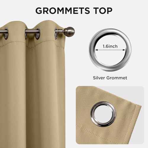 Long Blackout Curtains for Bedroom & Living Room 120 Inch 2 Panels (Beige / 52"W x 120"L (Pack of 2))