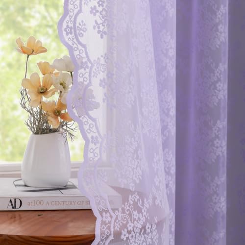 Vintage Lace Curtains 84 Inches Long (Lavender / 52"W x 84"L (Pack of 2))