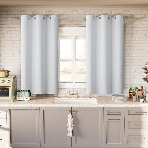 Short Curtains for Small Window 45 Inch (Greyish White / 38"W x 45"L (Pack of 2))