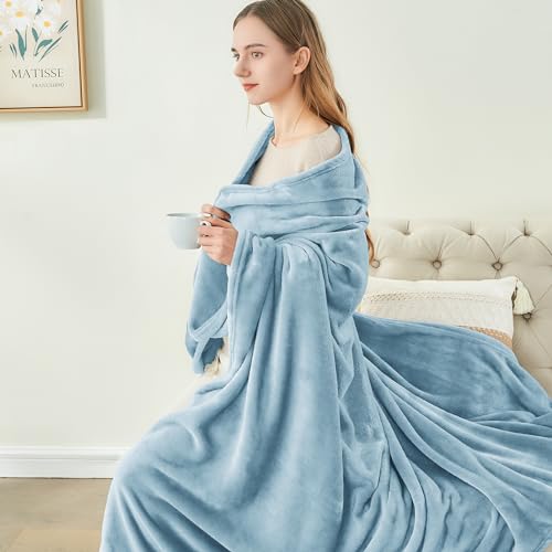 Fleece Blanket Soft Queen Size Bed Blanket Washed Blue 90"x90" (Washed Blue / Queen(90"x90"))