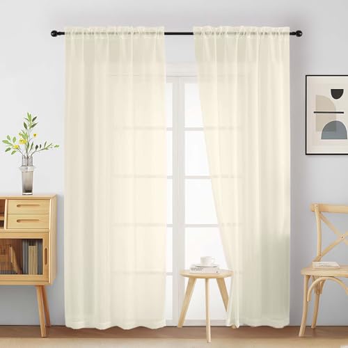 Cream Sheer Curtains 84 Inches Long 2 Panels (42"W x 84"L (Pack of 2) / Cream)