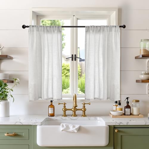 Light Grey Short Linen Curtains 36 Inch Length for Window (Light Grey / 30"W x 36"L (Pack of 2))