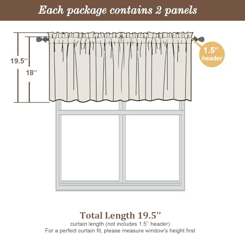 Sheer Valances for Windows 2 Pack (Light Grey / 42"W x 18"L (Pack of 2))