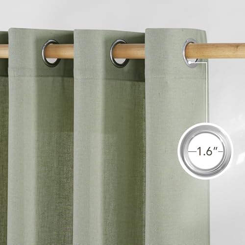 Thick Linen Greyish Green Curtains for Living Room (Greyish Green / 55"W x 96"L (Pack of 2))