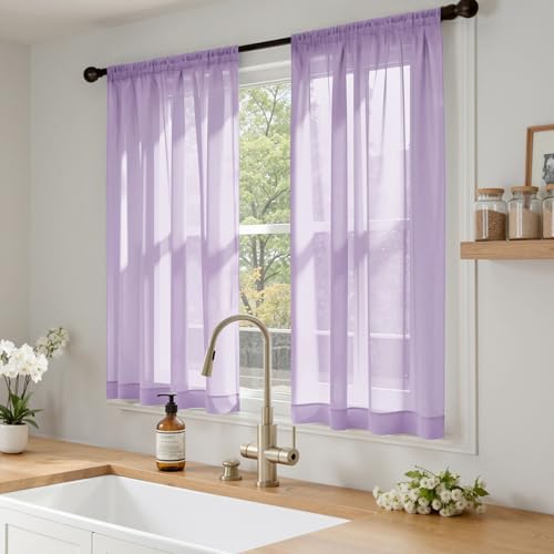 Light Purple Sheer Curtains 63 Inches Long 4 Panels 42 x 63 Inches (42"W x 63"L (Pack of 4) / Lavender)