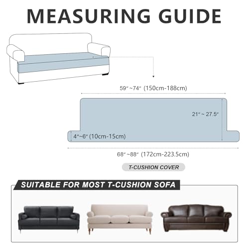Leather Look Couch Cushion Covers Sofa Seat Slipcovers Sets Couches Furniture Protector for Sectional Armchair Loveseat Pets Kids Stretch Spandex Fabric (1 T-Cushion Sofa / Brown)