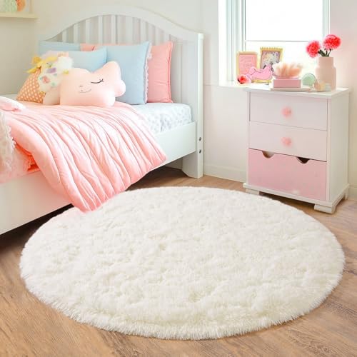 4'x4' Cream Round Rugs for Girls Bedroom (4' (Round) / Cream)