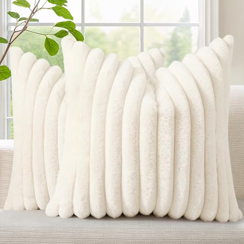 Fall Faux Fur Throw Pillow Covers 18x18 Set of 2 Cream White (Cream White / 18" x 18" (Pack of 2))