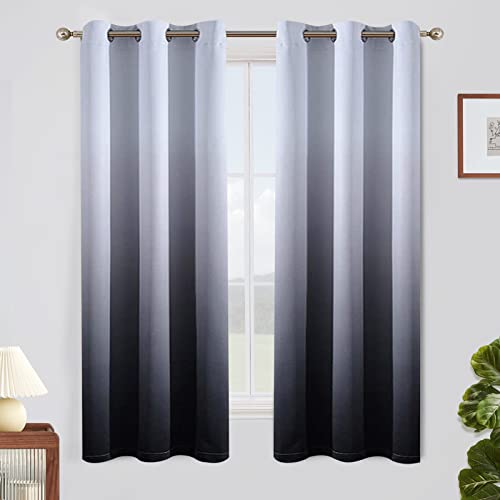 Ombre Gradient Black White to Gray Curtains for Bedroom (42"W x 63"L (Pack of 2) / Black and White)