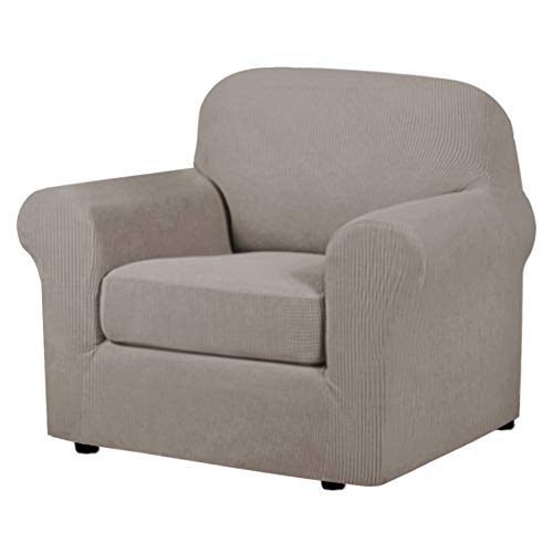Stretch Chair Slipcovers 2 Pieces Armchair Cover Furniture Protector Chair Covers for Living Room Fit Chair Width Up to 47 Inches (Small / Taupe)