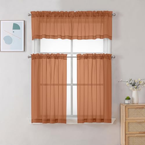 Sheer Valances for Windows 2 Pack (Orange / 42"W x 18"L (Pack of 2))