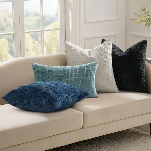 Textured Chenille Throw Pillow Covers 12x20 Set of 2 Black (Charcoal / 20" x 12" (Pack of 2))