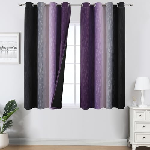 Black and Purple Ombre Blackout Curtains 45 Inch Length (Black and Purple / 52"W x 45"L (Pack of 2))