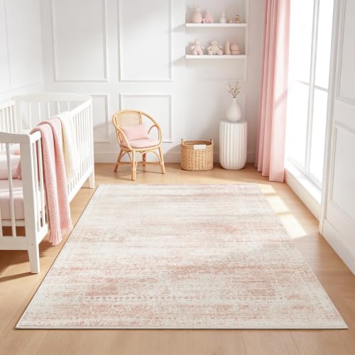 Pink Washable Rugs 4x6 Area Rugs for Living Room (Pink-white / 4' x 6' (Rectangular))