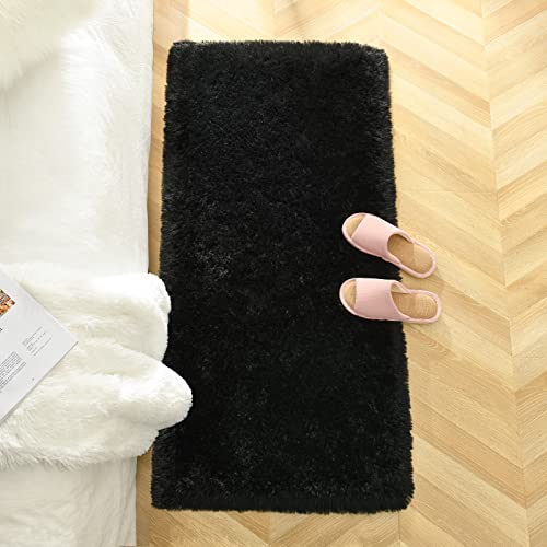 Soft Runner Rug for Bedroom Living Room Plush Fluffy Rugs 2x4 (Black / 2' x 4' (Runner))