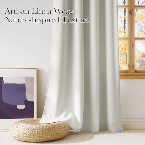 Natural Faux Linen Room Darkening Rod Pocket Curtains 63 inch Length (Linen Natural White / 42"W x 63"L (Pack of 2))