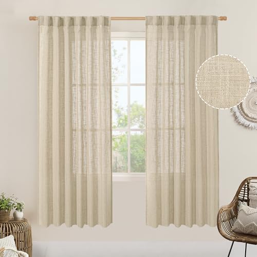 Light Filtering Linen Curtains 78 inches Long for Bedroom (Linen / 52"W x 78"L (Pack of 2))