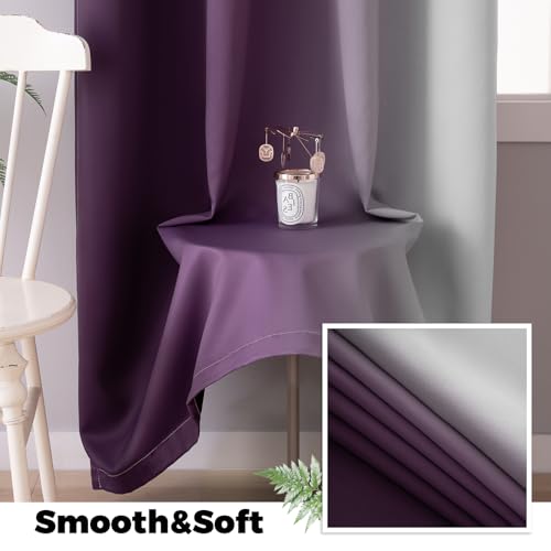 100% Blackout Curtains Ombre Purple Curtains for Bedroom 63 Inch (52"W x 63"L (Pack of 2) / Purple 2 Layers)
