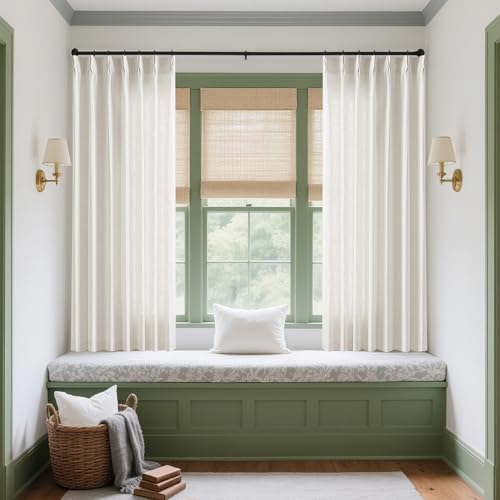 Natural Pinch Pleated Linen Semi Sheer Curtains 54 Inch Length 2 Panels (Natural / 40"W x 54"L (Pack of 2))