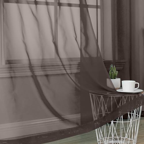 Chocolate Brown Sheer Curtains 84 Inches Long 2 Panels (Chocolate / 42"W x 84"L (Pack of 2))