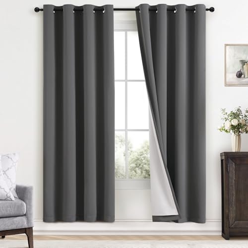 100% Blackout Curtains 52x72 inch Length Charcoal Grey (Charcoal Grey / 52"W x 72"L (Pack of 2))