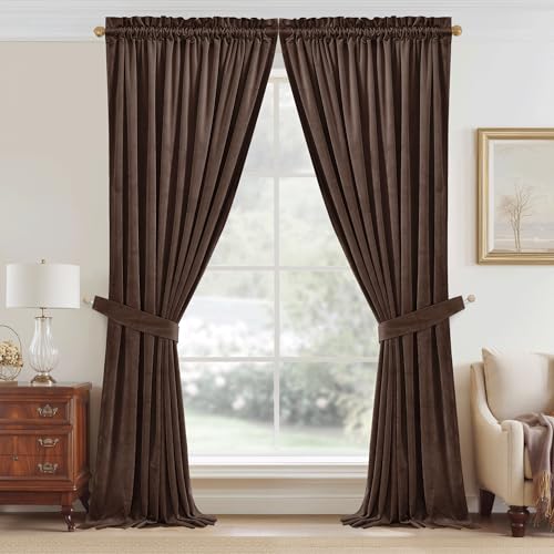 Reddish Brown Velvet Curtains for Living Room 96 inches (Brown Series - Reddish Brown / 52"W x 96"L (Pack of 2))
