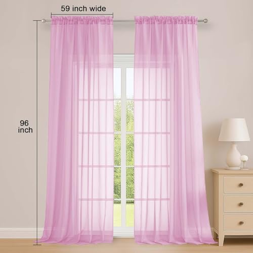 Extra Long Pink Sheer Curtains 96 Inches Long 2 Panels Set (Pink / 59"W x 96"L (Pack of 2))