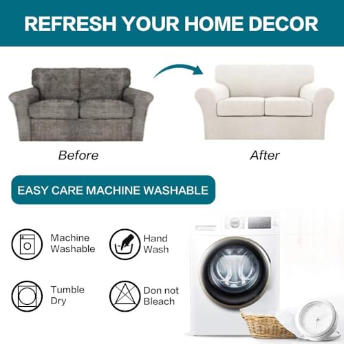 3 Piece Sofa Covers for 2 Cushion Couch Loveseat Slipcover Soft Couch Cover for Dogs (Loveseat (2 Cushion) / Ivory)
