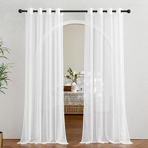 Sheer Curtains 90 inch Long for Living Room (Ivory / 54"W x 90"L (Pack of 2))