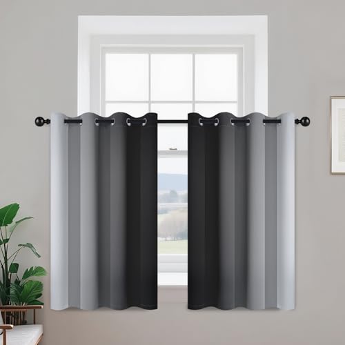 Ombre Curtains Black and Greyish White for Living Room (52"W x 36"L (Pack of 2) / Black)
