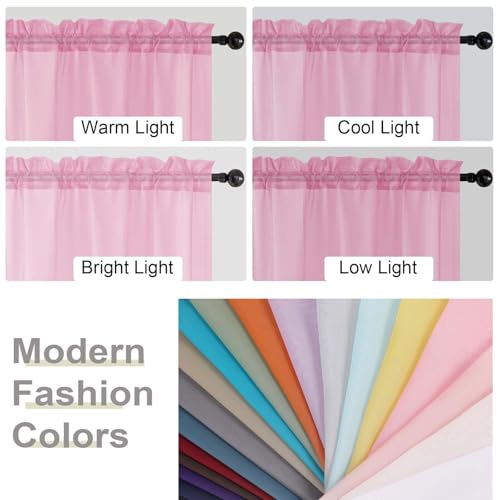 Kitchen Curtains 24 Inch Length Tier 2 Pieces (Pink / 42"W x 24"L (Pack of 2))