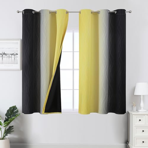 Black and Yellow Ombre Blackout Curtains 45 Inches Long (Black and Yellow / 42"W x 45"L (Pack of 2))