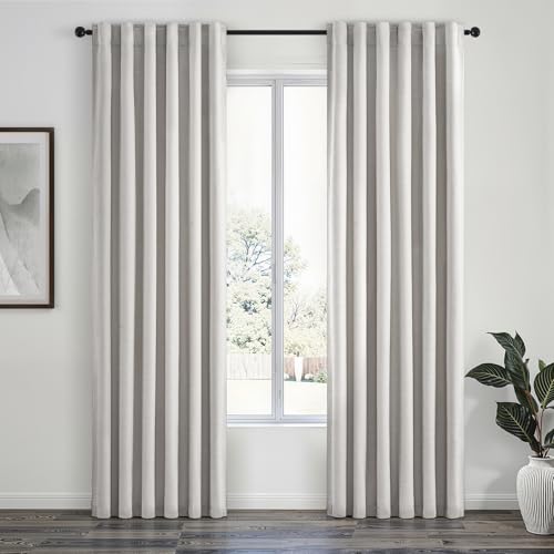 84 Inch Longth 40 Inch Wide 100% Blackout Linen Curtains 2 Panels Set for Bedroom Back Tab Rod Pocket Pleated Thermal Insulated Energy Efficient Grey Beige (Grey Beige / 40"W x 84"L (Pack of 2))