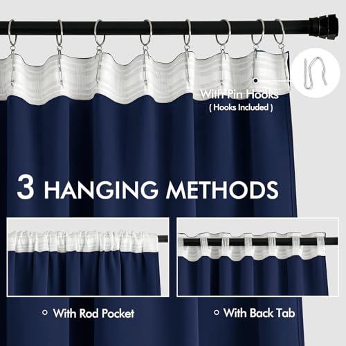 Navy Blue Back Tab Blackout Curtains 52x120 Inch Long 2 Panels Set (Navy Blue / 52"W x 120"L (Pack of 2))