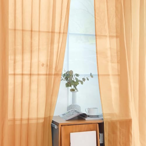 Beige Sheer Curtains 4 Panels Rod Pocket Semi (Beige / 52"W x 54"L (Pack of 4))