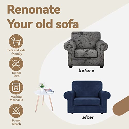 Velvet Stretch 2 Pieces Chair Sofa Slipcovers Washable (Small / Navy Blue)