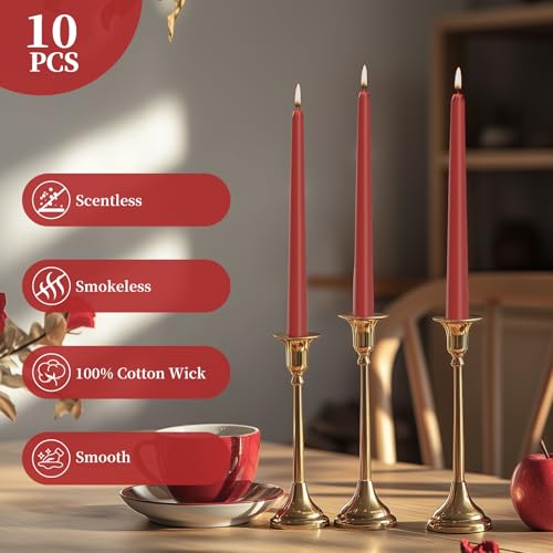 0.87×10 Inch Dark Red Taper Candles (Dark Red)