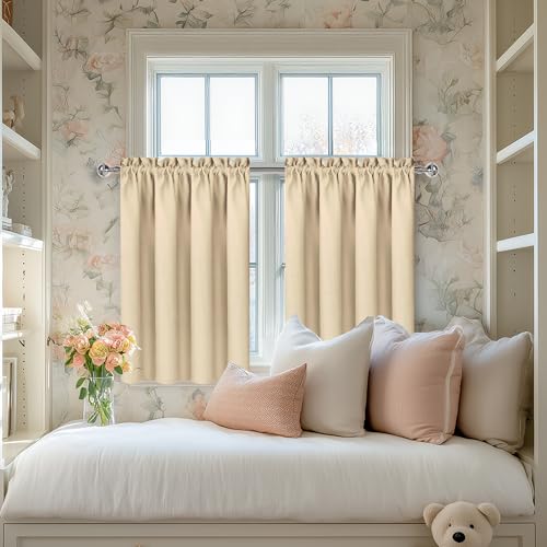 Short Blackout Curtains 52 x 36 Inch Long for Kitchen RV Bunk Beige (Beige / 52"W x 36"L (Pack of 2))